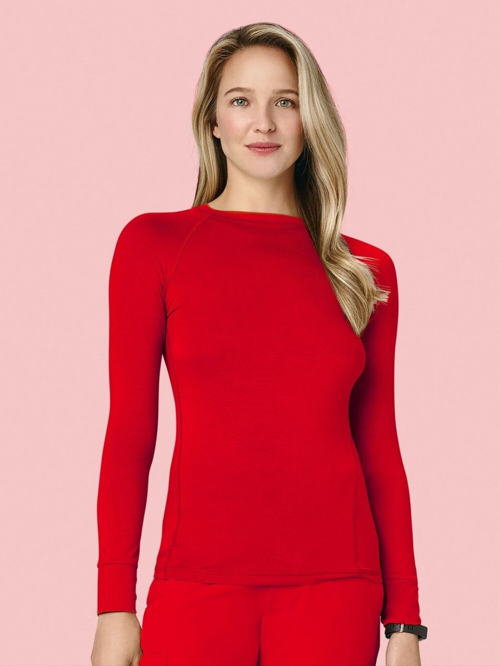 Mandala Women’s Long Sleeve Crewneck Underscrub - Candy Red